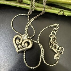 BRIGHTON Silver-plated Alcazar Heart w/ Swarovski Crystal Badge Clip Necklace